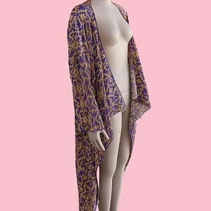Purple & Gold Pleated‎ Open Front Long Bikini Cover Up Size Large Pleated Top
